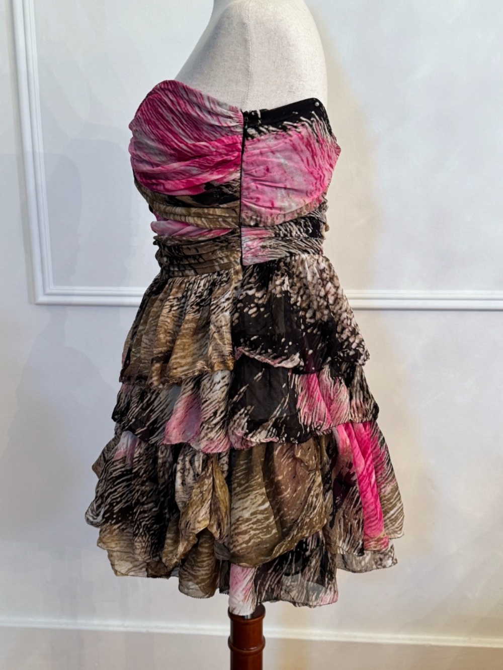 DVF Diane von Furstenberg Brighton Silk Chiffon Strapless Tiered Ruffle Dress S - Picture 2 of 4